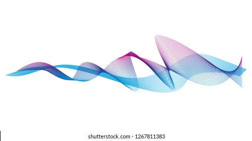 Wave of the many colored lines. Abstract wavy stripes on a white background isolated. Creative line art. Design elements created using the Blend Tool. 