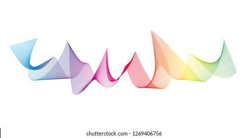 Wave of the many colored lines. Abstract wavy stripes on a white background isolated. Creative line art. Design elements created using the Blend Tool. 