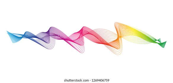 Wave of the many colored lines. Abstract wavy stripes on a white background isolated. Creative line art. Design elements created using the Blend Tool. 
