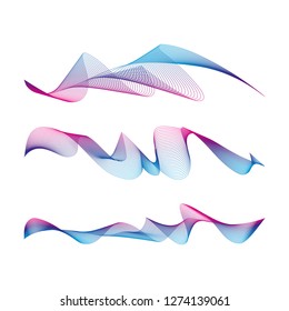 Wave of the many colored lines. Abstract wavy stripes on a white background isolated. Creative line art. Design elements created using the Blend Tool. 