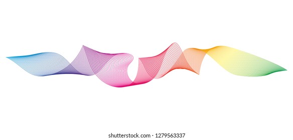 Wave of the many colored lines. Abstract wavy stripes on a white background isolated. Creative line art. Design elements created using the Blend Tool. 