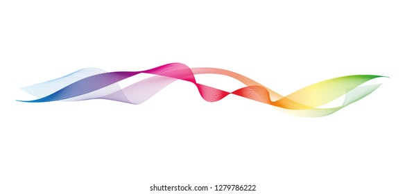 Wave of the many colored lines. Abstract wavy stripes on a white background isolated. Creative line art. Design elements created using the Blend Tool. 