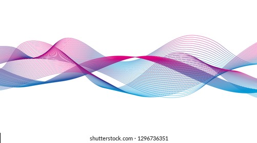 Wave of the many colored lines. Abstract wavy stripes on a white background isolated. Creative line art. Design elements created using the Blend Tool. 