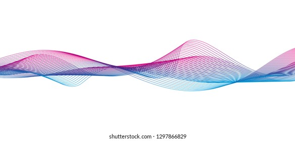 Wave of the many colored lines. Abstract wavy stripes on a white background isolated. Creative line art. Design elements created using the Blend Tool. 