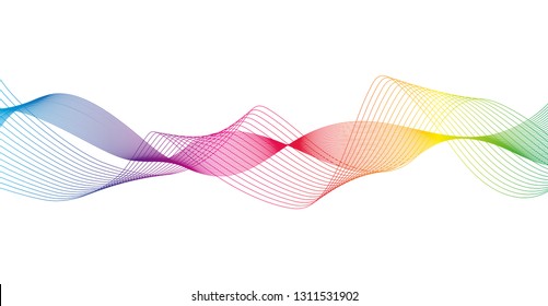 Wave of the many colored lines. Abstract wavy stripes on a white background isolated. Creative line art. Design elements created using the Blend Tool. 