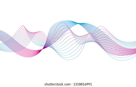 Wave of the many colored lines. Abstract wavy stripes on a white background isolated. Creative line art. Design elements created using the Blend Tool. 