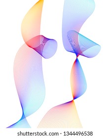 Wave of many colored lines. Abstract wavy stripes loop on white background isolated. Creative line art. Vector illustration EPS 10. Design elements created using the Blend Tool. Curved smooth tape