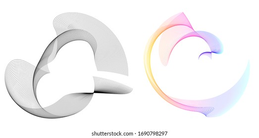 Wave of the many colored lines. Abstract wavy stripes on a white background isolated. Creative line art. Vector illustration EPS 10. Design elements created using the Blend Tool. Curved smooth tape