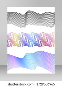 Ola de las muchas líneas de colores. Resumen de rayas onduladas sobre un fondo blanco aislado. Arte de línea creativa. Ilustración vectorial EPS 10. Elementos de diseño creados con la herramienta Mezcla. Cinta suave curvada