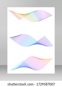 Ola de las muchas líneas de colores. Resumen de rayas onduladas sobre un fondo blanco aislado. Arte de línea creativa. Ilustración vectorial EPS 10. Elementos de diseño creados con la herramienta Mezcla. Cinta suave curvada