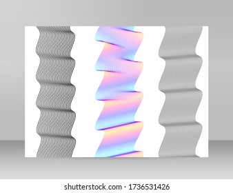 Ola de las muchas líneas de colores. Resumen de rayas onduladas sobre un fondo blanco aislado. Arte de línea creativa. Ilustración vectorial EPS 10. Elementos de diseño creados con la herramienta Mezcla. Cinta suave curvada