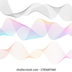 Wave of the many colored lines. Abstract wavy stripes on a white background isolated. Creative line art. Vector illustration EPS 10. Design elements created using the Blend Tool. Curved smooth tape