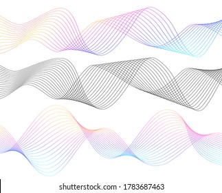 Wave of the many colored lines. Abstract wavy stripes on a white background isolated. Creative line art. Vector illustration EPS 10. Design elements created using the Blend Tool. Curved smooth tape