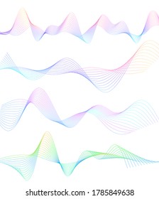 Wave of the many colored lines. Abstract wavy stripes on a white background isolated. Creative line art. Vector illustration EPS 10. Design elements created using the Blend Tool. Curved smooth tape