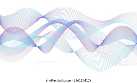 A wave of many colored lines. Abstract wavy stripes isolated on white background. Creative line art. Curved smooth tape