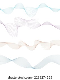 Ola de las muchas líneas de colores. Resumen de rayas onduladas sobre un fondo blanco aislado. Arte de línea creativa. Ilustración vectorial EPS 10. Fondo tecnológico moderno, diseño de olas. Ilustración vectorial.