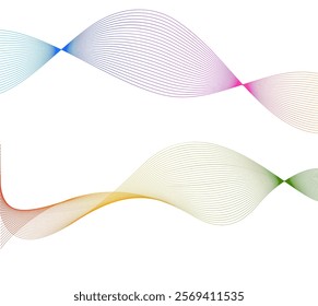 Wave of the many colored lines. Abstract wavy stripes on a white background isolated. Creative line art. Vector illustration EPS 10. Design elements created using the Blend Tool. Curved smooth tape