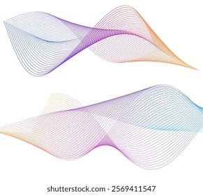 Wave of the many colored lines. Abstract wavy stripes on a white background isolated. Creative line art. Vector illustration EPS 10. Design elements created using the Blend Tool. Curved smooth tape