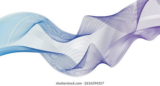 Wave of the many colored lines. Abstract wavy stripes on a white background isolated. Creative line art. Vector illustration EPS 10. Design elements created using the Blend Tool. Curved smooth tape