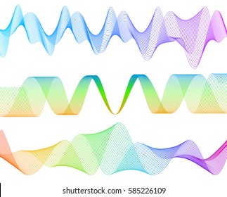 Wave of the many colored lines. Abstract wavy stripes on a white background isolated. Creative line art. Vector illustration EPS 10. Design elements created using the Blend Tool. Curved smooth tape