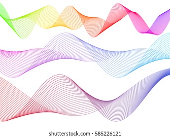 Wave of the many colored lines. Abstract wavy stripes on a white background isolated. Creative line art. Vector illustration EPS 10. Design elements created using the Blend Tool. Curved smooth tape