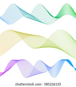 Wave of the many colored lines. Abstract wavy stripes on a white background isolated. Creative line art. Vector illustration EPS 10. Design elements created using the Blend Tool. Curved smooth tape