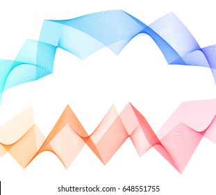 Wave of the many colored lines. Abstract wavy stripes on a white background isolated. Creative line art. Vector illustration EPS 10. Design elements created using the Blend Tool. Curved smooth tape