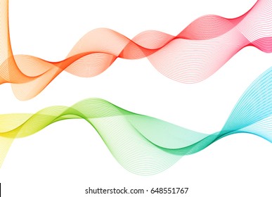 Wave of the many colored lines. Abstract wavy stripes on a white background isolated. Creative line art. Vector illustration EPS 10. Design elements created using the Blend Tool. Curved smooth tape