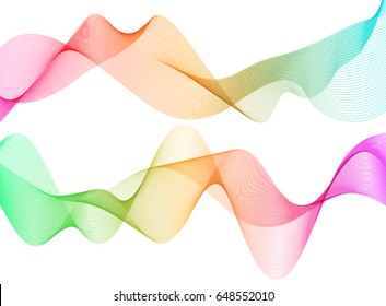 Wave of the many colored lines. Abstract wavy stripes on a white background isolated. Creative line art. Vector illustration EPS 10. Design elements created using the Blend Tool. Curved smooth tape