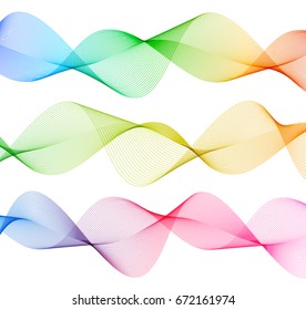 Wave of the many colored lines. Abstract wavy stripes on a white background isolated. Creative line art. Vector illustration EPS 10. Design elements created using the Blend Tool. Curved smooth tape