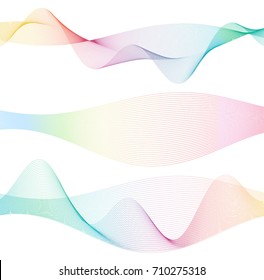 Wave of the many colored lines. Abstract wavy stripes on a white background isolated. Creative line art. Vector illustration EPS 10. Design elements created using the Blend Tool. Curved smooth tape