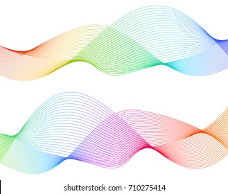 Wave of the many colored lines. Abstract wavy stripes on a white background isolated. Creative line art. Vector illustration EPS 10. Design elements created using the Blend Tool. Curved smooth tape