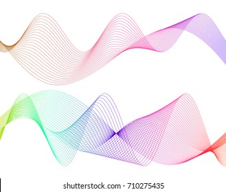 Wave of the many colored lines. Abstract wavy stripes on a white background isolated. Creative line art. Vector illustration EPS 10. Design elements created using the Blend Tool. Curved smooth tape