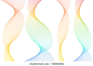 Wave of the many colored lines. Abstract wavy stripes on a white background isolated. Creative line art. Vector illustration EPS 10. Design elements created using the Blend Tool. Curved smooth tape