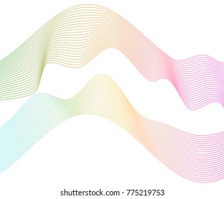 Wave of the many colored lines. Abstract wavy stripes on a white background isolated. Creative line art. Vector illustration EPS 10. Design elements created using the Blend Tool. Curved smooth tape