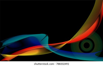 Wave of the many colored lines. Abstract wavy stripes isolated on black background.Abstract color wave design element