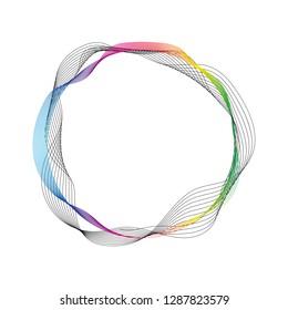 Wave of many colored lines circle frame.  Creative line art. Design elements created using the Blend Tool.