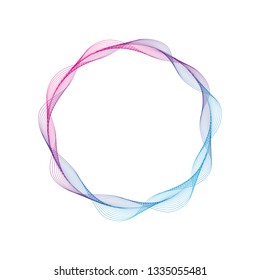 Wave of many colored lines circle frame.  Creative line art.