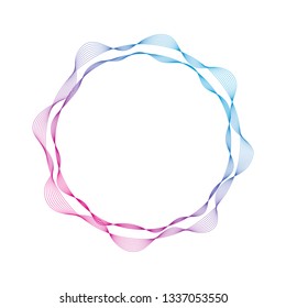 Wave of many colored lines circle frame.  Creative line art.