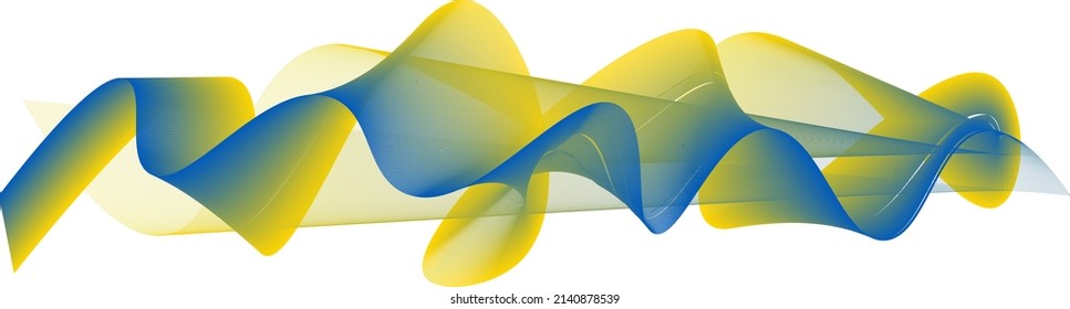 A wave of many colored lines the color of the flag of Ukraine is blue and yellow. Creative linear background trendy art. Curved smooth tape