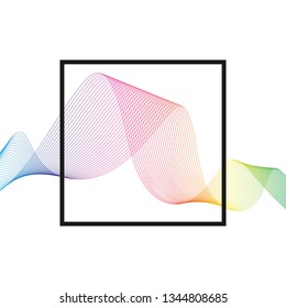Wave of many colored lines over square frame. Creative line art. Design elements created using the Blend Tool. 