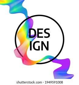 Wave of many colorful lines over circle frame. Minimalistic abstract background. Creative line art. Design elements created using the Blend Tool. 