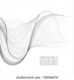 Wave of many gray lines. Abstract wavy stripes on a white background isolated. Creative line art. Vector illustration EPS 10. Design elements created using the Blend Tool. Curved smooth tape
