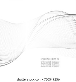 Wave of the many gray lines. Abstract wavy stripes on a white background isolated. Creative line art. Vector illustration EPS 10. Design elements created using the Blend Tool. Curved smooth tape