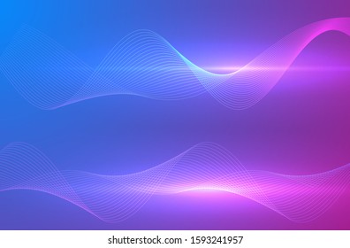 Wave many lines. Abstract wavy stripes on purple blue background. Creative line art colorful gradient. Vector illustration EPS 10. Design elements created using the Blend Tool for booklet layout, well