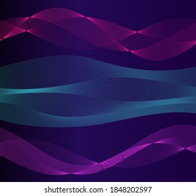Wave many lines. Abstract wavy stripes on purple blue background. Creative line art colorful gradient. Vector illustration EPS 10. Design elements created using the Blend Tool for booklet layout, well