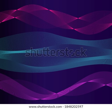 Wave many lines. Abstract wavy stripes on purple blue background. Creative line art colorful gradient. Vector illustration EPS 10. Design elements created using the Blend Tool for booklet layout, well