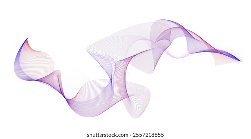Wave of many lines flow blue and red gradient. Abstract wavy chaotic stripes vector illustration. Curvy dynamic sound waves, energy pulsing. Realistic sound signal technology. Creative blend line art