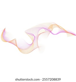 Wave of many lines flow purple orange gradient. Abstract wavy stripes. Vector curvy dynamic sound waves, energy pulsing. Realistic sound signal technology, equalizer. Creative blend line art