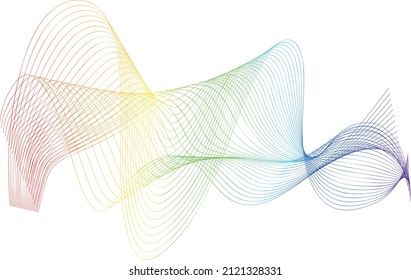 Wave of the many rainbow colored lines. Abstract wavy stripes on a white background isolated. Creative line art.